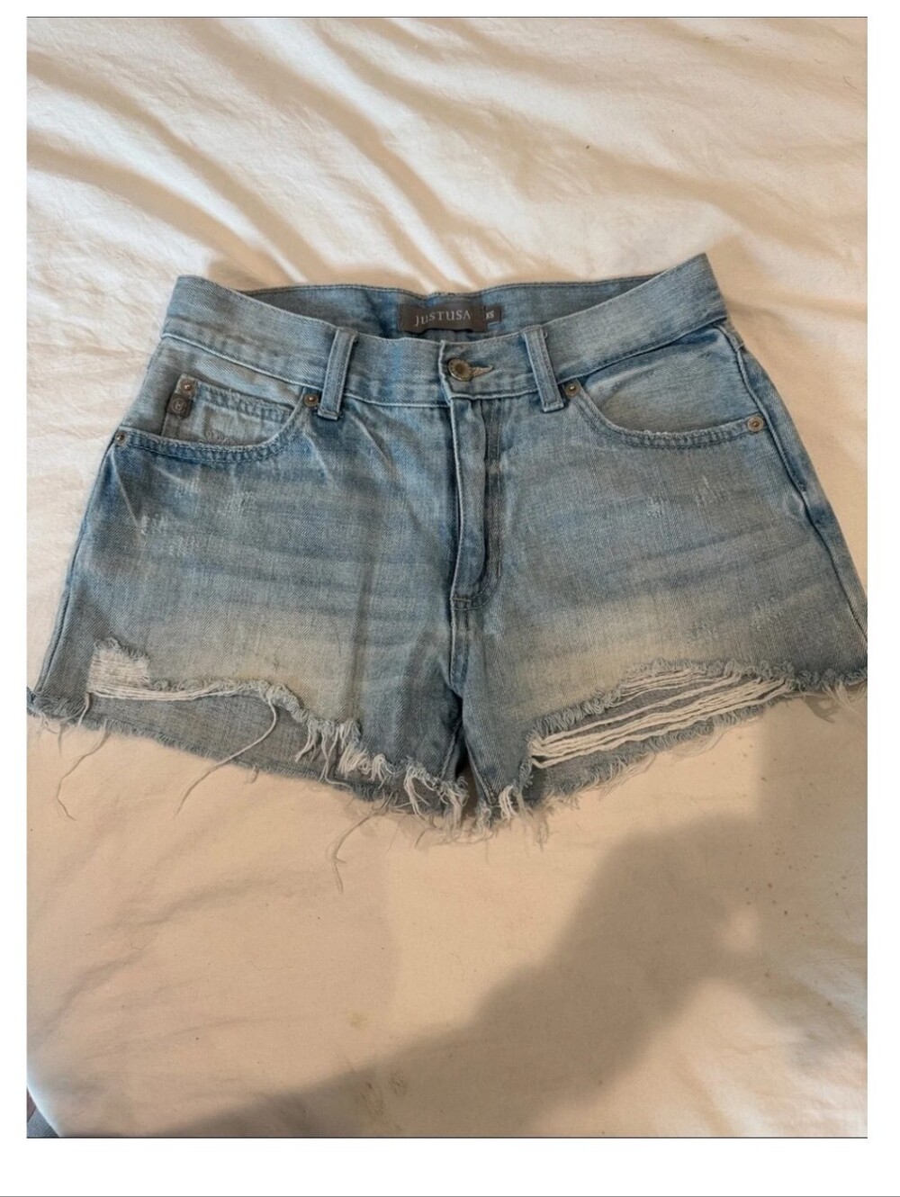 Just USA Light Wash Distressed Denim Shorts
